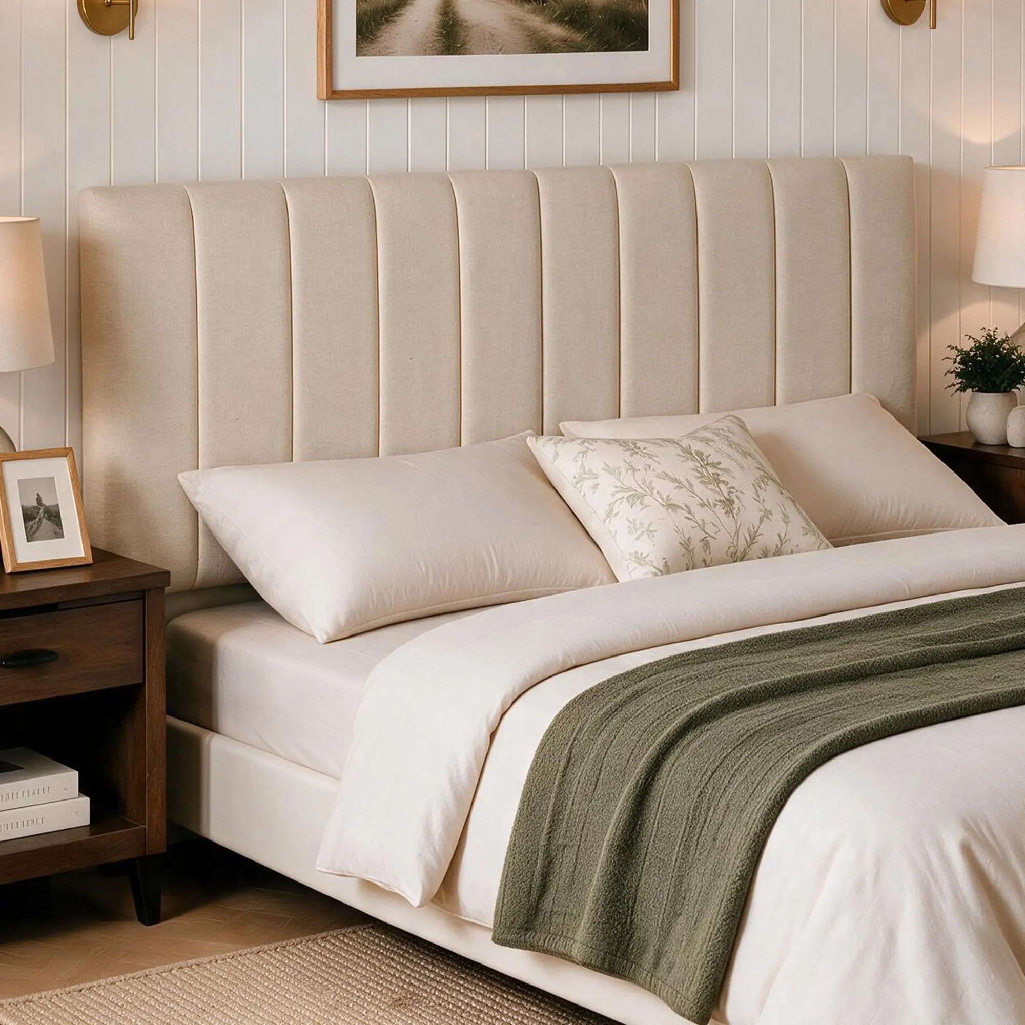 Vertical Channel Upholstered Headboard for Full, Queen, King & California King Beds - Adjustable Height, Wall Mount or Bed Frame Installation, Adjustable Legs, Headboard Only, Full/King