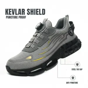All Seasons Men's Safety Shoes Steel Toe Protection Mesh Breathable Work Sneakers Durable Anti-Slip Comfort Fit Casual Striped Design Elastic Closure Non-Slip EVA Sole Industrial Construction Protective Footwear Lightweight Puncture Proof Sneakers