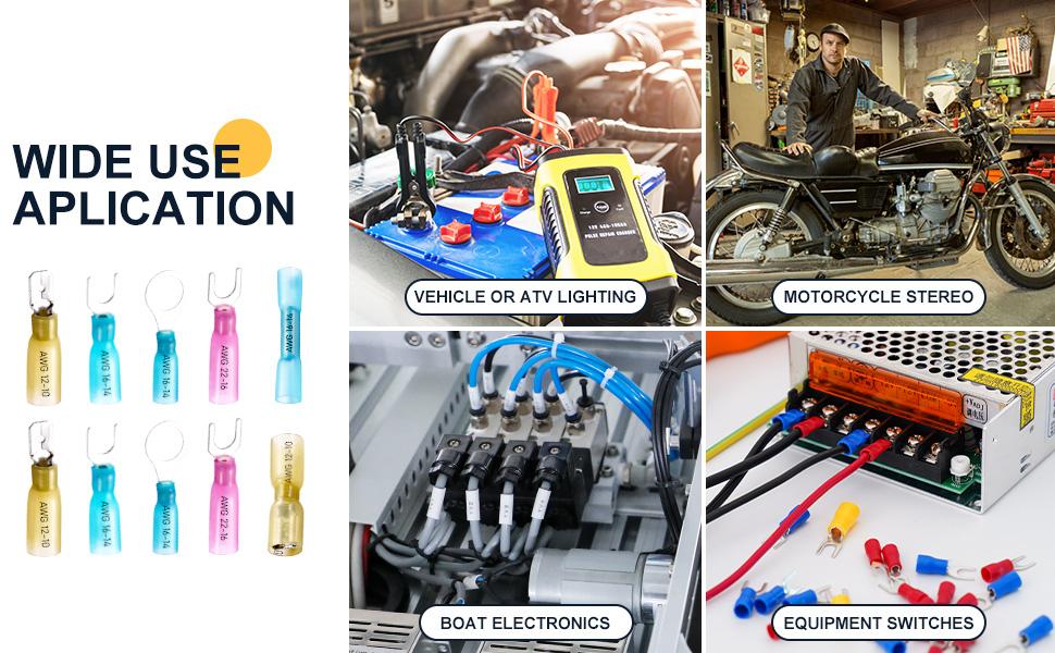 250Pcs Heat Shrink Wire Connectors Electrical Kit, Marine Automotive Crimp Terminals Assortment, Waterproof Ring Fork Spade Electrical Butt Connector