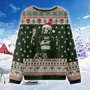 Helldivers Ugly Christmas Sweater, Jolly for Super Earth Gamer Xmas Jumper, Funny Sci-Fi Holiday Sweater for Game Fan, Geeky Christmas Gift