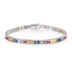MDFUN Multi-Color 5A+ CZ Tennis Bracelet for Women 18K White Gold/Yellow Gold Plated Round & Princess-Cut Cubic Zirconia Trendy Stackable Bracelet Gift for Mom Wife