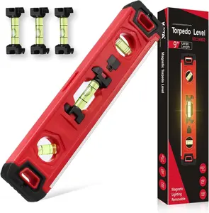 Torpedo Level  with Light: 9 Inch Shockproof Small Leveler Tool with Ruler - 3 Bubbles Spirit Level with Extra 2 Line Bubble Vials - Plumbing Levelers for Hanging Pictures  Renovation