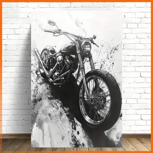 1PC 2D Decorative painting - Canvas painting - Black and white motorcycle art - cheap room decor - kitchen decor - pictures - fall decorations clearance