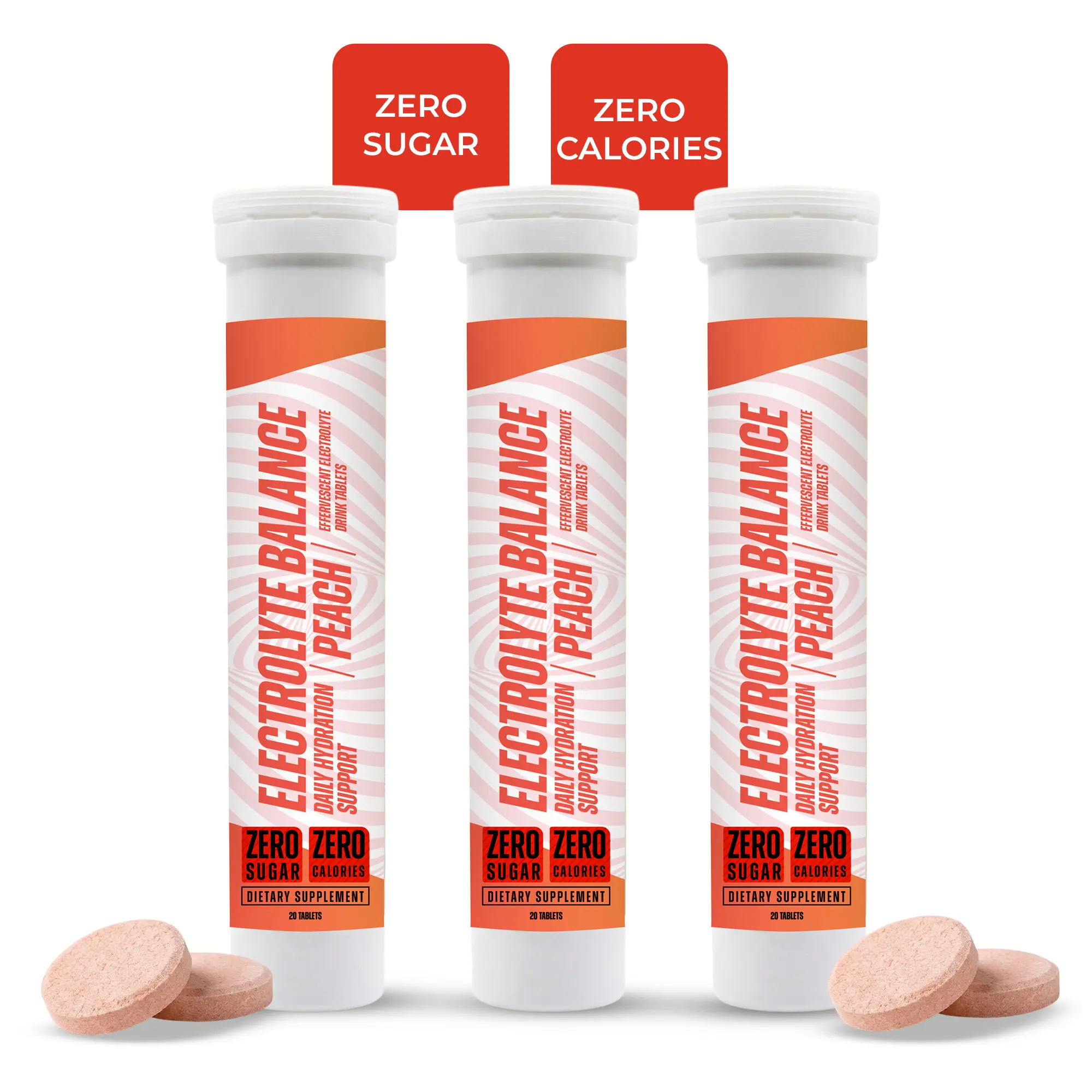 Hydration Effervescent Tablets with Electrolytes and Vitamin C, Peach Flavor, Zero Sugar, Zero Calories, 60 Servings, 60 Tablets