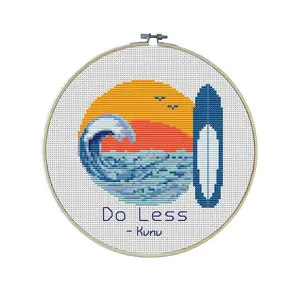 Do Less Premium Cross Stitch Kit - EVERYTHING INCLUDED | Surfing | Hawaii Art | Forgetting Sarah Marshall | Pacific Ocean | Retirement