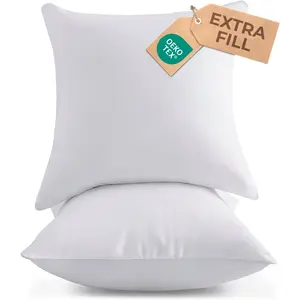 Throw Pillow Inserts - Pack of 2, White - 18 x 18 Inches, Down Alternative Pillows for Bed, Sofa and Couch -  Decorative Stuffer Pillow for Indoors & Outdoors - Sham Stuffer - Machine Washable