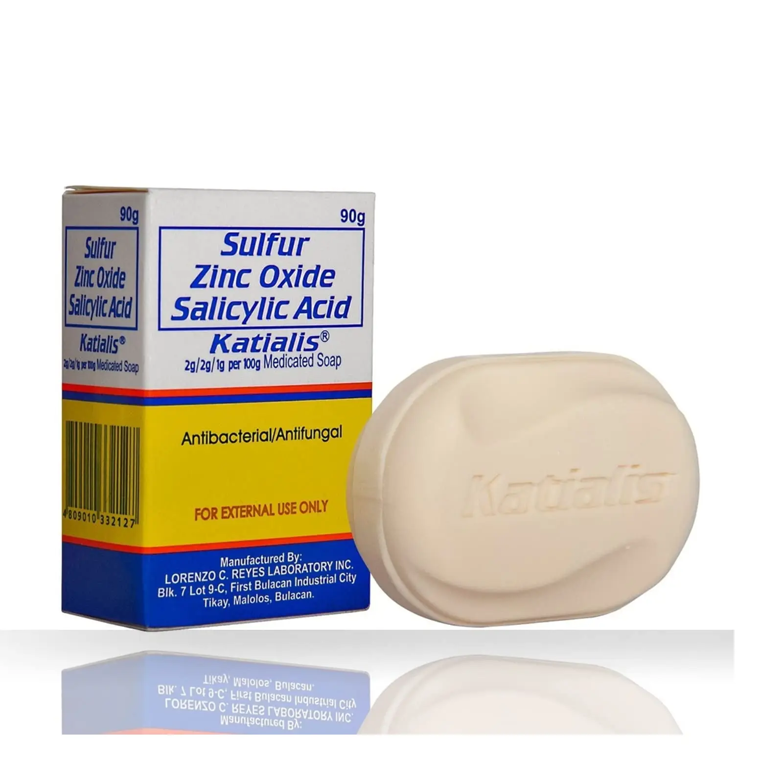 KATIALIS Sulfur, Zinc Oxide, Salicylic Acid Soap - Anti-Fungal, Anti-Bacterial Bath Soap for Personal Care (90g)