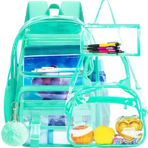 3 count Clear Backpack Heavy Duty, See Through School Bag for Girls, Sequins Transparent Bookbag for Women