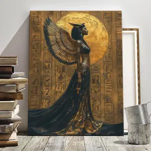 Ancient Egyptian Winged Goddess Portrait Poster, Golden Foil Print, Modern Art, Fashion Decoration, Decorative Wall Art, Living Room Bedroom Decoration, Hallway Office Mural, Kitchen, Home Poster, Ornaments