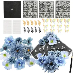 DIY Graduation Cap Decorations Kit, Flowers Grad Cap Decorations for 2025 Included Faux Flower Heads 3D Butterfly Rhinestones Stickers Alphabet Letter Stickers for Grad Party Craft Decor