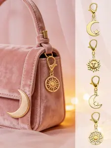 Golden Sun and Moon Keychain, Sun and Moon Pendant, Shiny Crescent Charm Keyring, Fashionable Simple Metal Bag Accessory and Wallet Decoration | Multifunctional Daily Exquisite Decoration Accessory | Suitable for Women, Girls, and Fashion Lovers