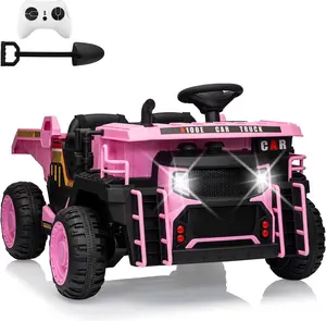 Pink 24V 2-Seater Kids' Ride On Dump Truck & Tractor (Ages 3-10) - Parental RC Control, Realistic Design, Functional Bed Shovel, LED Lights, Built-in Music, Adjustable Speed, Wheel Shock Absorption for Outdoor Play, Ride On Tractor
