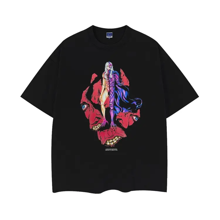 Berserk "Griffith Rebirth" Men's 100% Cotton Heavyweight Oversized Round Neck Streetwear Vintage Short-Sleeve Casual Black Baggy T-Shirt