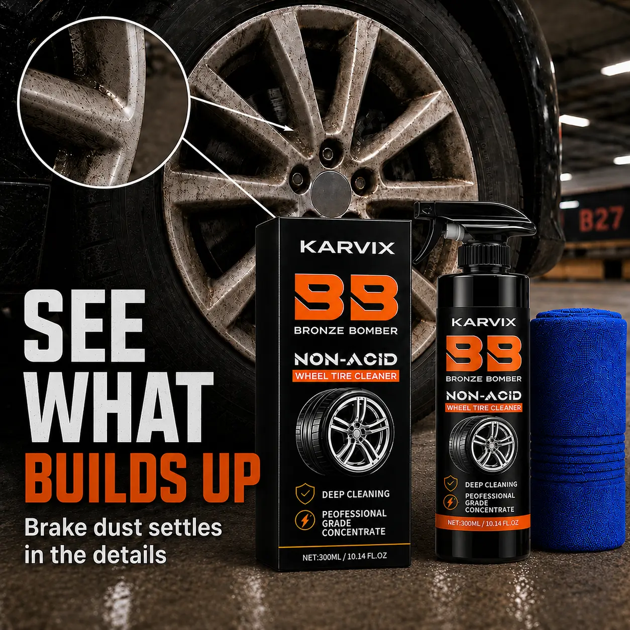 Wheel Tire Cleaner Non Acid Multi Function Spray Automotive Rust Remover Deep Stain Removal Remove Tough Dirt Brake Dust Road Grime for Wheel Rim Hard to Reach Area Boost Performance Restore Finish to New Condition with Washable Microfiber Black Friday