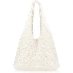 COOKOOKY Crochet Beach Tote Bag Summer Beach Bag for Women Aesthetic Mesh Tote Bag Hippie Bag Knit Bag twozer