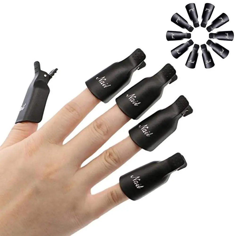 HiMo 10PC Plastic Acrylic Nail Art Soak Off Cap Clip UV Gel Polish Remover Wrap Tool