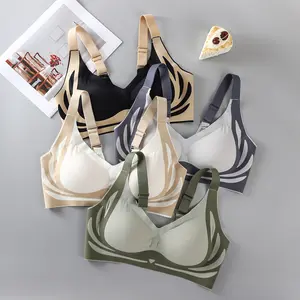 Women's Colorblock Print Patchwork Push Up Wireless Bra, Adjustable Strap Seamless Backless Design, Soft Comfortable Breathable Lingerie Underwear for All Seasons