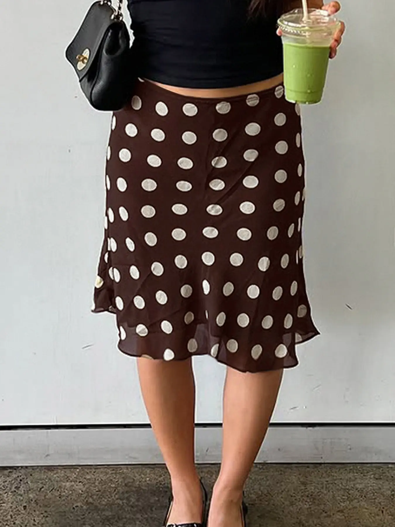 aodebiao Spring New Arrivals Resort Casual CollectionStreet Style Asymmetric Polka Dot Grid Patchwork Women's Bottoms Skirt, Loose Fit Long Dress, Spring Summer, Sexy Semi-Transparent Design