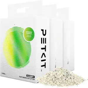 Upgraded Clump+ Tofu Mixed  Litter, Water Flushable,Ultra Absorbent and  Drying,   Ingredients Clumping Litter, Dust-Free Low  Bentonite Litter (5.29lbx3bags)
