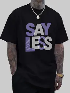 Men's Black T-Shirt with Purple and White SAY LESS Print for Casual Wear Premium Essentials - Everyday Casual Wardrobe