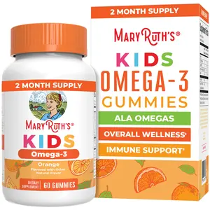 MaryRuth's Kids Vegan Omega 3 Gummies - No Fish Taste - 2 Month Supply - Omega 3 With Vitamin C - Flaxseed Oil - Immune Support - Sugar Free