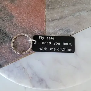 Personalized "Fly Safe" Engraved Keychain - Couples Gift for Pilot, Flight Attendant, Traveler