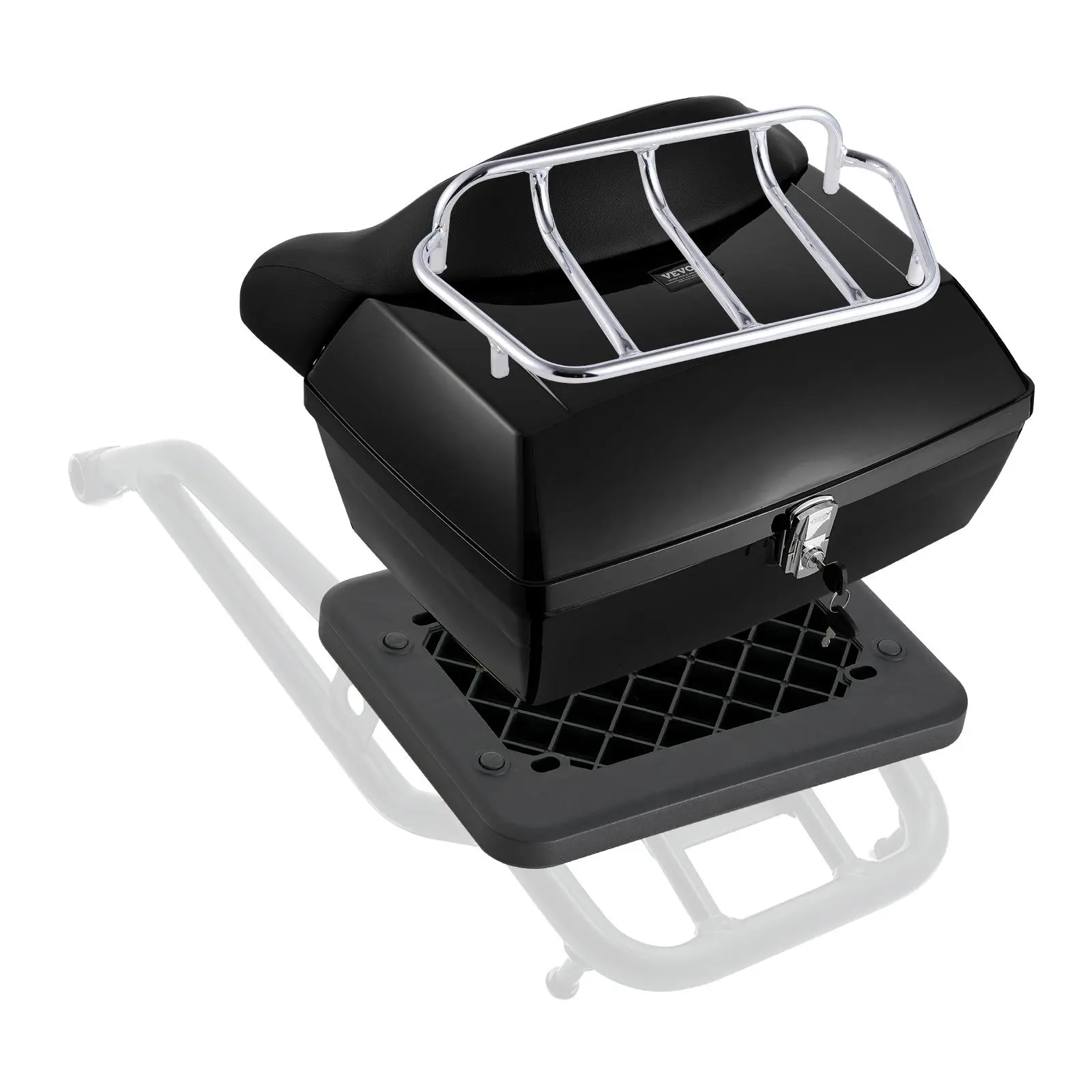 【DealsForYouDays】VEVOR Motorcycle Top Case,Universal Durable PP Material Motorbike Tail Box with Reflective Panel48L Waterproof Detachable Motorcycle Top Box with Multi-Hole BaseFit for 99% of Motorcycle Frames
