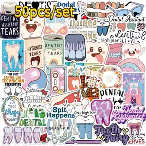 50Pcs /set Cartoon Teeth Dentist Stickers Waterproof Vinyl Graffiti Decals for Water Bottle Laptop Journal Kids Reward
