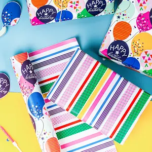 WRAPAHOLIC Double-Sided Birthday Wrapping Paper Mini Roll with Embossed Lettering Vibrant Design for Parties Baby Showers Weddings & Holidays