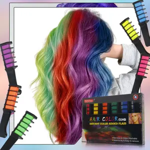 6Pcs Easter Bunny Hair Chalk Comb Set, Fluorescence Washable Temporary Hair Dye for Kids Girls Adults, Non-Toxic Quick Dry Instant Hair Color for Easter Egg Hunt, Party, Cosplay, Halloween