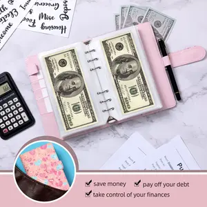 A6 Loose Leaf Refillable Notebook, PU Leather Budget Binder with Heart & Eiffel Tower Design