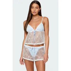 Edikted Women's Laina Contrast Sheer Lace Babydoll Top