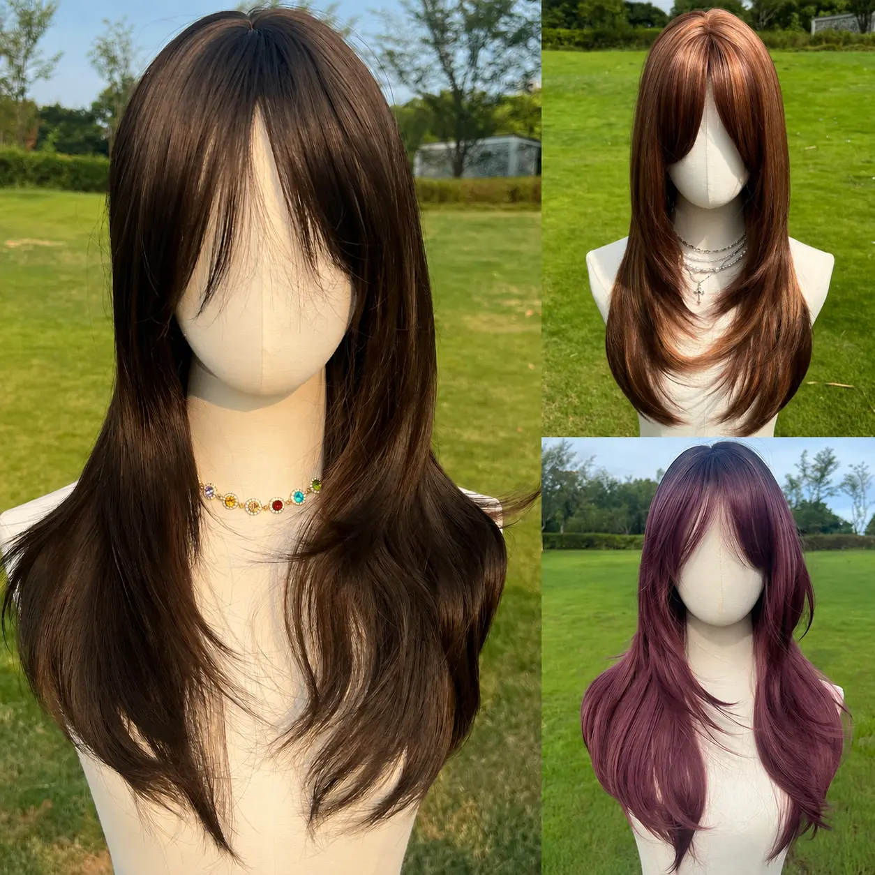 SMILCO 26" Micro Curly Tea Black Synthetic Wig with Curtain Bangs Glueless Natural-Looking Scalp Full Machine Cap SM8015 Adjustable Straps & Breathable Cap Vibrant Color & Soft Texture Heat Resistant Wigs