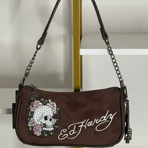 Ed Hardy Brown Shoulder Skull Bag