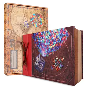 Our Adventure Book Scrapbook Album 11.9 x 7.6 inches 80 pages, 3D Vintage Embossed Letters Leather Cover Movie, Couple Memory Book Decor Organizer Photo Scrapbook Storage Travel Multicolor easter gifts