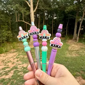 Mama Beaded Refillable Pens - Colorful Rainbow Design with "MAMA" Text - Unique Writing Tools for Personal Use