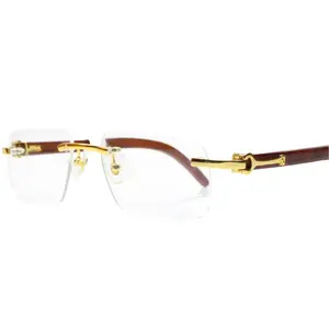 Myriad Eyewear ME00420 Gold & Wood Rimless Luxury Eyeglasses -Ma
