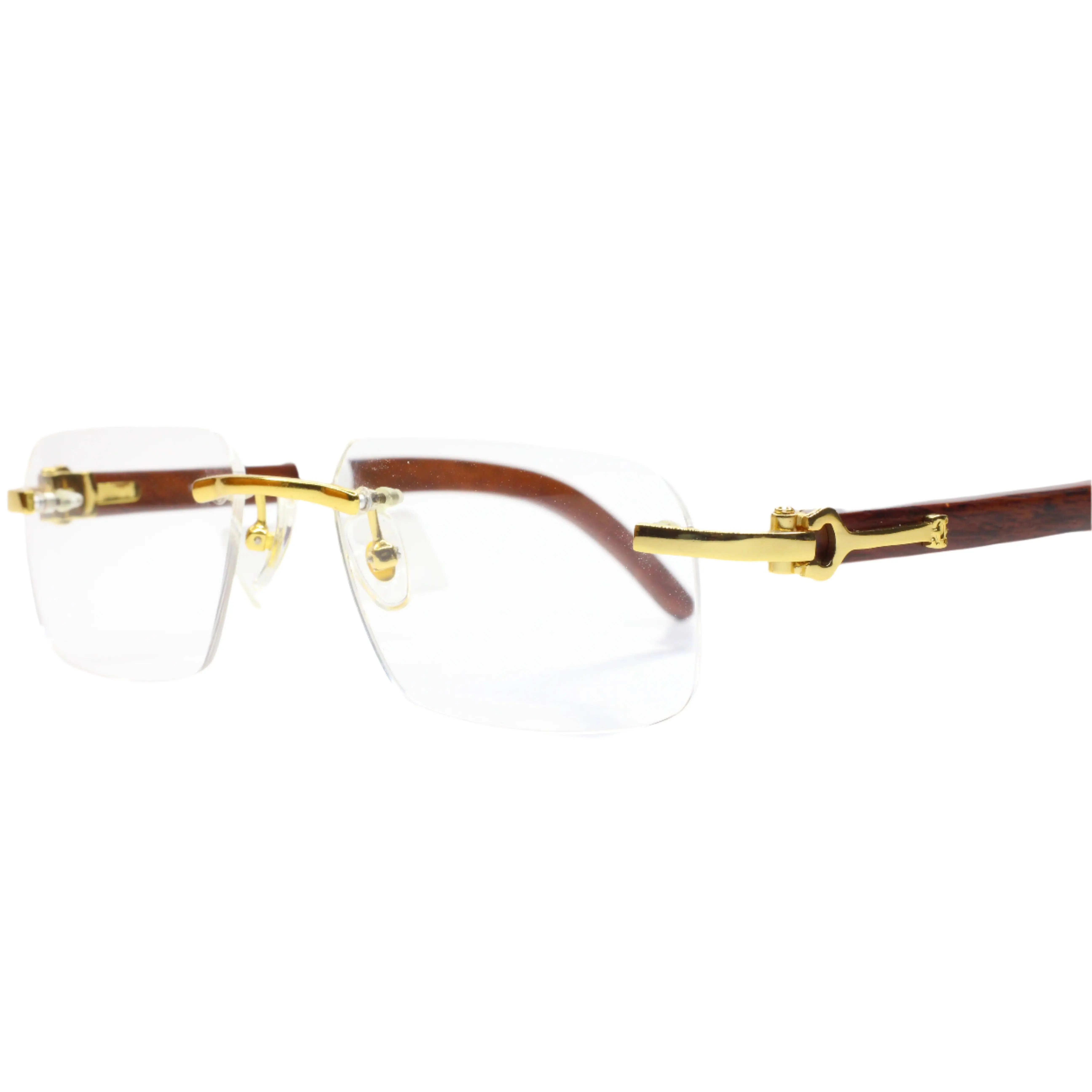Myriad Eyewear ME00420 Gold & Wood Rimless Luxury Eyeglasses -Ma