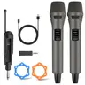 Aveek 2-Pack Grey 2.4GHz Cordless Dynamic Wireless Microphones with USB-C Charging, Built-In Batteries, 10+ Hr Playtime, Exceptional Vocal Clarity, 100ft Transmission Range, 3.5mm Jack Wireless Receiver for Karaoke Gear, Party Speakers