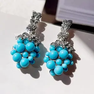 Ethnic Blue Grape Earrings For Women Vintage Style Creative New High Grade Jewelry