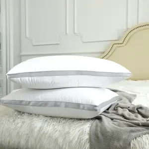 Cotton Bed Pillows for Sleeping, Soft Fluffy Hotel Quality Pillow, K/Q Sizes 100% Cotton Cover, Down Alternative Hypoallergenic, Cozy Bedroom Aesthetic Summervibes