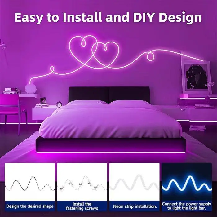 KANTUTOE Purple LED Neon Strip Lights, 12V Silicone Waterproof DIY Neon Lights for Bedroom, Bookshelves, Party & Club Mood Lighting, Indoor-Outdoor Home Improvement, Party Lights