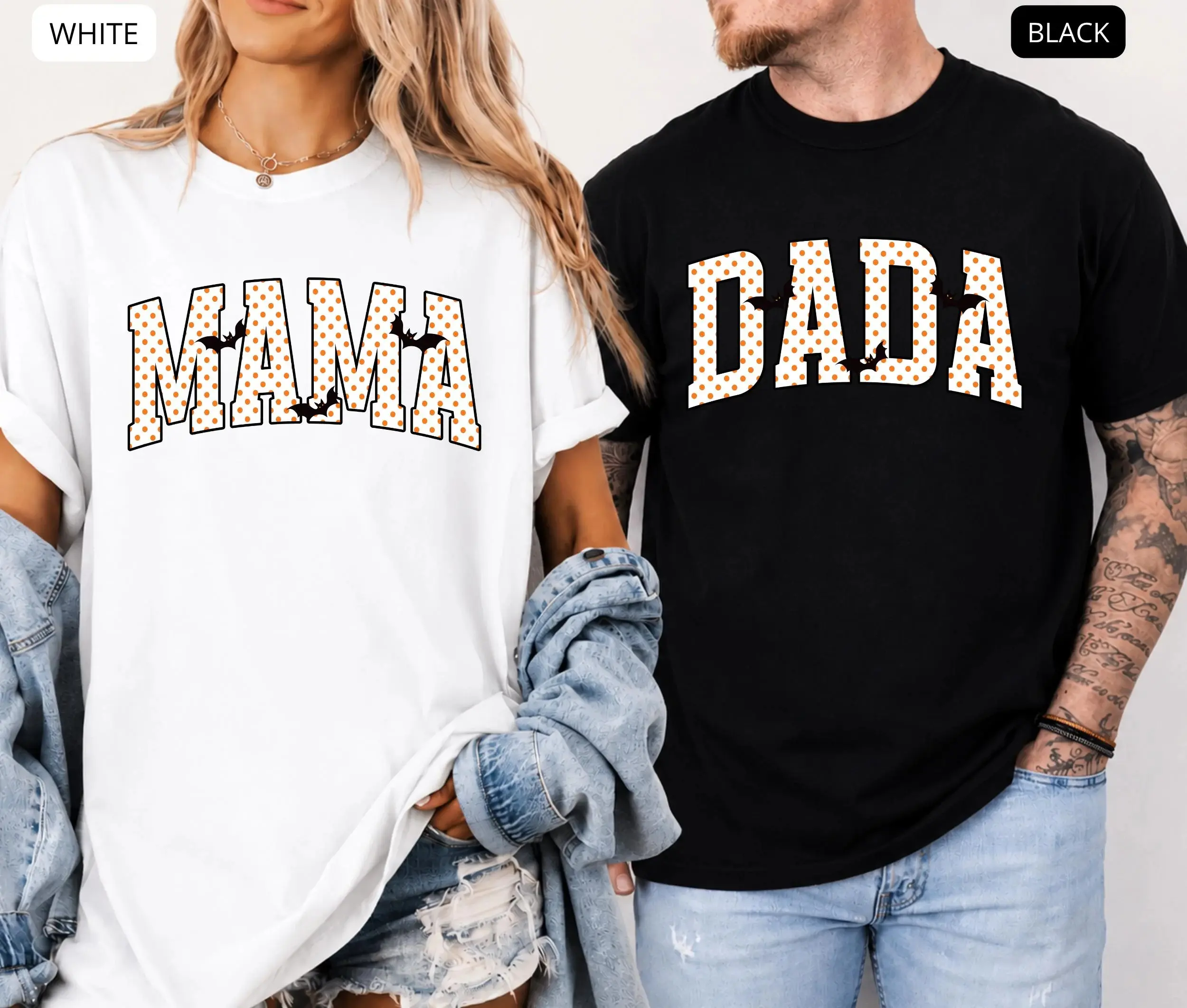 Comfort Colors Custom Halloween Family Matching T-Shirt, Funny Mama Dad Halloween Party Shirt, Cute Spooky Season Couple Graphic Tee, Mom And Dad Trick Or Treat Group Apparel, Trendy Autumn Holiday Outfits, Fall Matching Gift For Women & Men