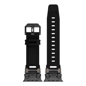 Sport Band for Apple Watch 49mm 45mm 44mm 42mm | Black TPU Strap with Metal Buckle Connector Design | Compatible with iWatch All Series Ultra 3/2, Series SE, Series 11 10 9 8 7 6 5 4 3 2 1