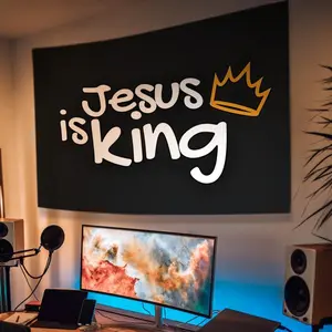 Tapestry Decor "Jesus Is King" Crown Chris Devout Tapestry - Aesthetic Wall Hanging Decor - Tapestry for Bedroom, Home Office, or Studio Decor