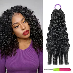 Burmese Curly Human Crochet Hair Pre-Separated Spiral End Feather Crochet Human Hair Quick Water Wave Crochet Human Hair Extensions for Women