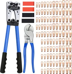 Cable Lug Crimping Tool with 170pcs Copper Wire Lugs, Wire Crimping Tool for AWG 10-1/0 Cable Lug Crimping Tool with 170pcs Copper Wire Lugs, Wire Crimping Tool for AWG 10-1/0