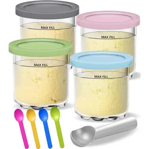 Creami Pints and Lids for Ninja - 2 count 16 oz Deluxe 11-in-1 Creamy Icecream Containers Cups Jars Tubs Canisters Set, Smoothie Pot Compatible with NC501 NC500 Series Creamer Ice Cream Maker Machine
