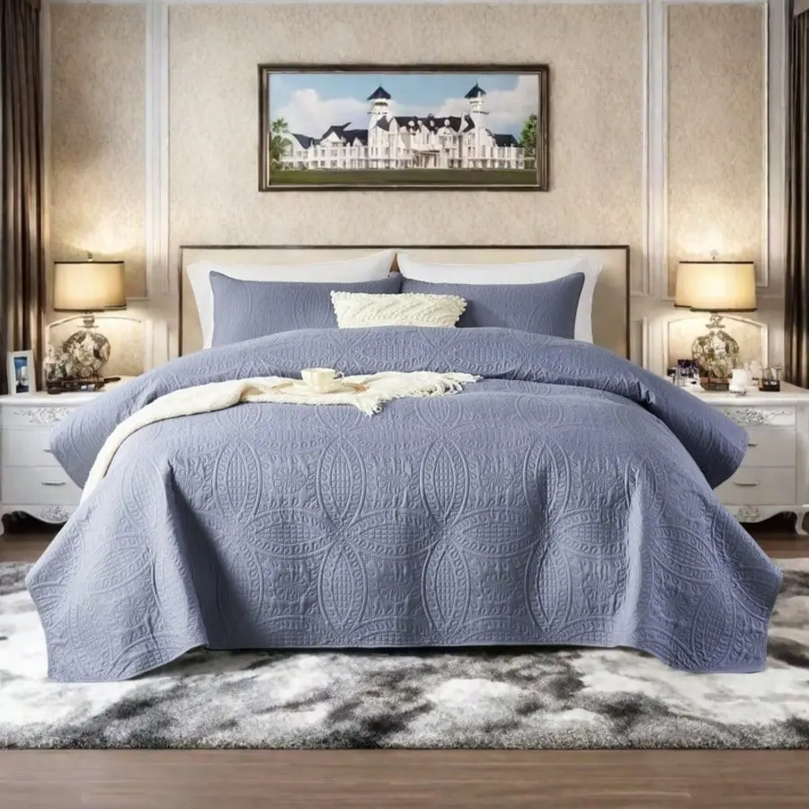 3 Pieces Queen/King Quilt Set Classical Quilt Cover Set-Soft Bedspread Bedding Coverlet Set For All Seasons, Luxury Thin Comforter,Warm Quilted Blanket With Pillow Shams For Christmas Gifts And Christmas Purple