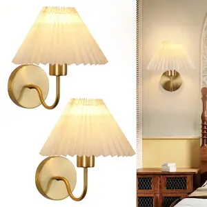 Creative 2-Piece Pleated Wall Lamps, USB Charging, Powered by 2000mAh Battery, No Wiring Required, Easy Installation, For Bedrooms, Study Rooms, Offices, Living Room Feature Walls, Indoor Decorative Lighting